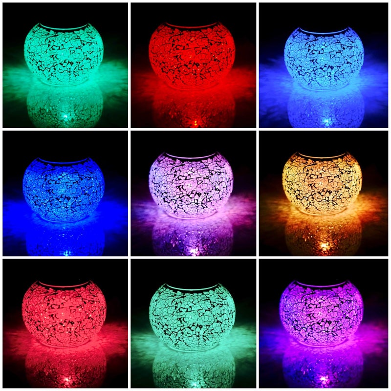 SmilingTown Solar Powered Color Changing Mosaic Crackle Glass Table Lamp - Waterproof LED Night Light for Bedroom, Yard, Patio, Halloween, Christmas Decorations (Crackle Glass, White) - Image 4